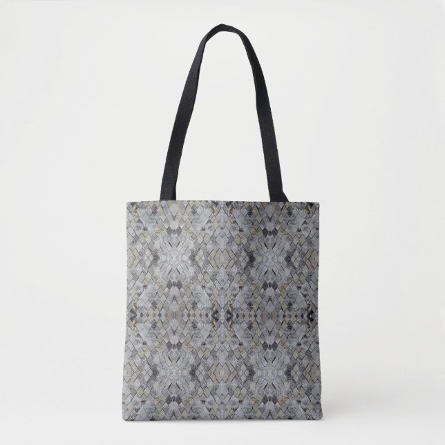 Diamond marble grey beige tiles  tote bag (Front)