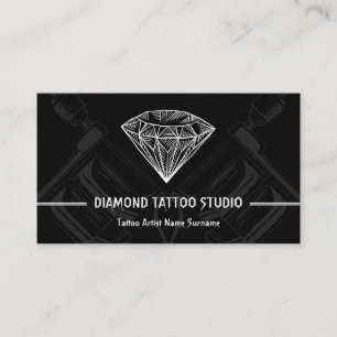 Diamond Minimal Modern Black Tattoo Studio Business Card