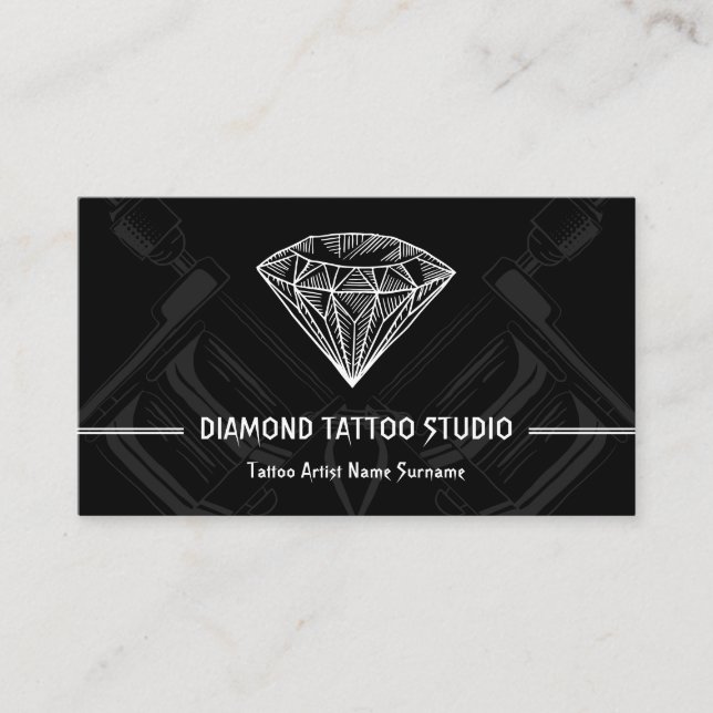Diamond Minimal Modern Black Tattoo Studio Business Card (Front)