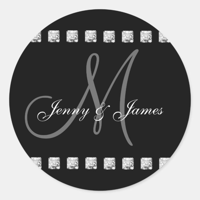 Diamond Monogram Names Wedding Stickers (Front)
