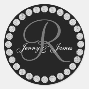 Diamond Monogram R Names Wedding Favour Labels