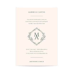 Diamond Monogram With Flowers Evergreen Wedding Invitation