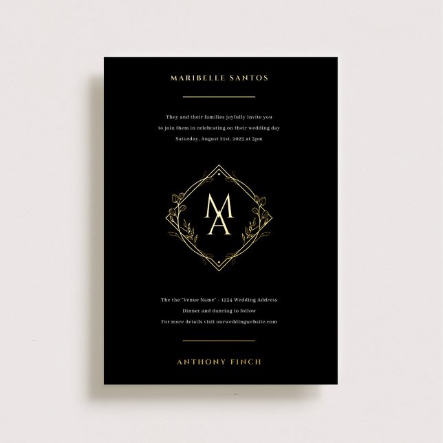 Diamond Monogram With Flowers in Gold Wedding Foil (Creator Uploaded)