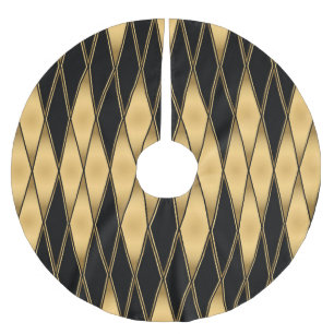 Diamond motif: gold-black elegant pattern. brushed polyester tree skirt