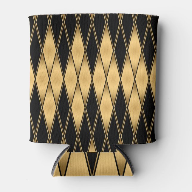 Diamond motif: gold-black elegant pattern. can cooler (Front)