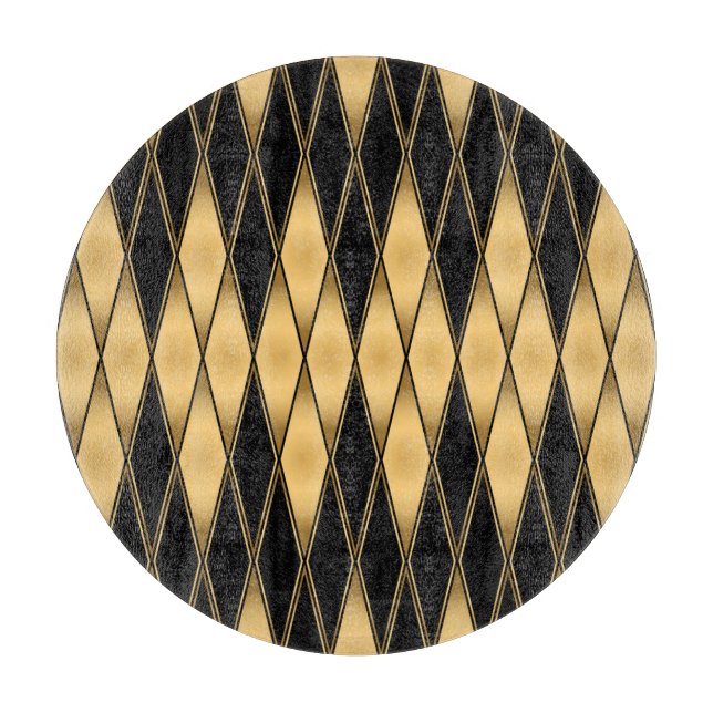 Diamond motif: gold-black elegant pattern. cutting board (Front)
