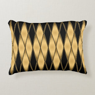 Diamond motif: gold-black elegant pattern. decorative cushion