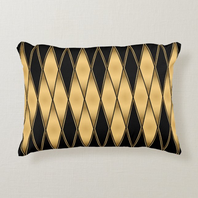 Diamond motif: gold-black elegant pattern. decorative cushion (Front)