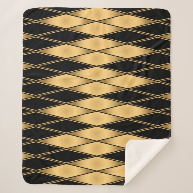 Diamond motif: gold-black elegant pattern. sherpa blanket (Front)