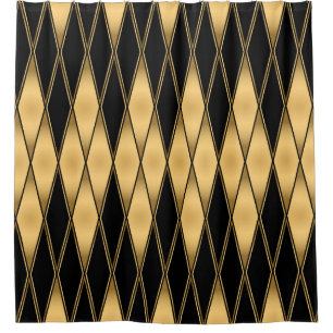 Diamond motif: gold-black elegant pattern. shower curtain