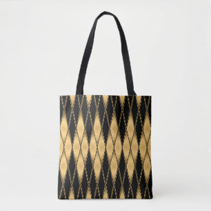 Diamond motif: gold-black elegant pattern. tote bag