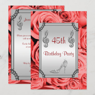 Diamond Music Note, Stiletto & Red Roses 45th Invitation