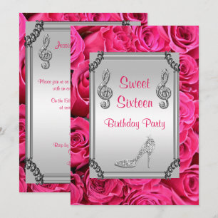Diamond Music Note, Stiletto & Roses Sweet 16 Invitation