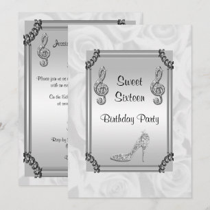 Diamond Music Note, Stiletto & Roses Sweet 16 Invitation