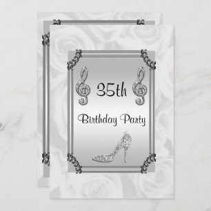 Diamond Music Note, Stiletto & White Roses 35th Invitation