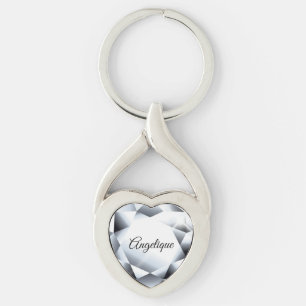 Diamond name faux shiny gemstone bling key ring