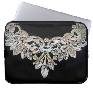 Diamond necklace black silver rhinestone elegant laptop sleeve