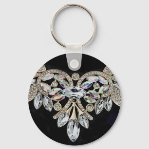 Diamond necklace silver black crystal look key ring