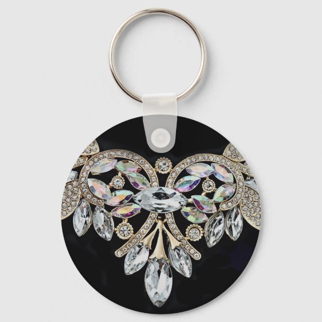 Diamond necklace silver black crystal look key ring (Front)