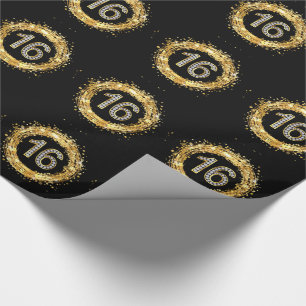 Diamond Number 16 Glitter Bling Confetti   gold Wrapping Paper