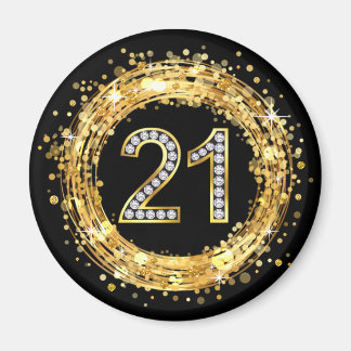 Diamond Number 21 Glitter Bling Confetti | gold Magnet