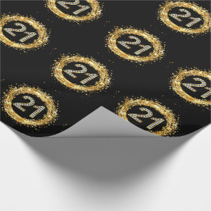 Diamond Number 21 Glitter Bling Confetti   gold Wrapping Paper