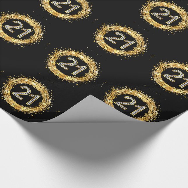 Diamond Number 21 Glitter Bling Confetti | gold Wrapping Paper (Corner)
