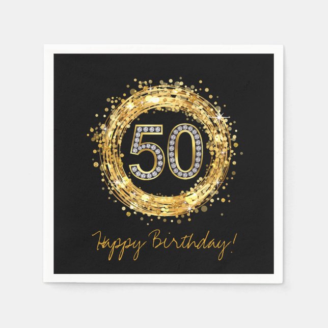 Diamond Number 50 Glitter Bling Confetti | gold Napkin (Front)