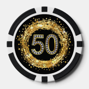 Diamond Number 50 Glitter Bling Confetti   gold Poker Chips