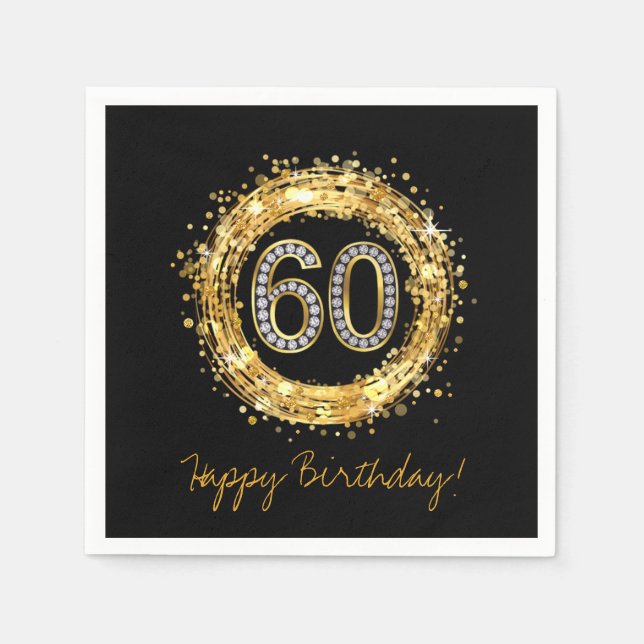 Diamond Number 60 Glitter Bling Confetti | gold Napkin (Front)