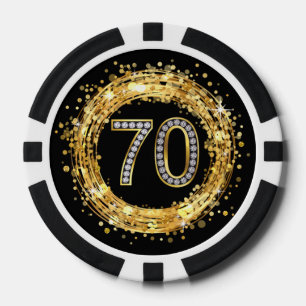 Diamond Number 70 Glitter Bling Confetti gold Poker Chips