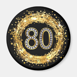 Diamond Number 80 Glitter Bling Confetti | gold Magnet