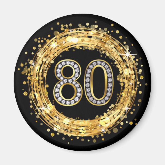 Diamond Number 80 Glitter Bling Confetti | gold Magnet (Front)