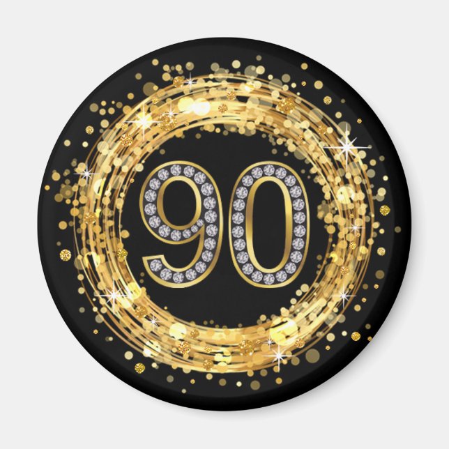 Diamond Number 90 Glitter Bling Confetti | gold Magnet (Front)