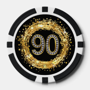 Diamond Number 90 Glitter Bling Confetti gold Poker Chips