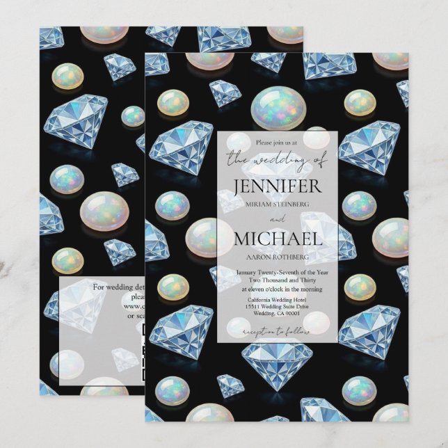 Diamond + Opals Formal | Luxury QR Code Wedding Invitation (Front/Back)