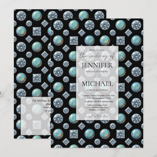 Diamond + Opals Formal | Luxury QR Code Wedding Invitation (Front/Back)