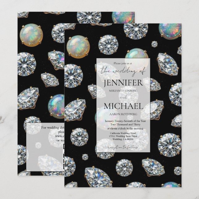 Diamond + Opals Formal | Luxury QR Code Wedding Invitation (Front/Back)