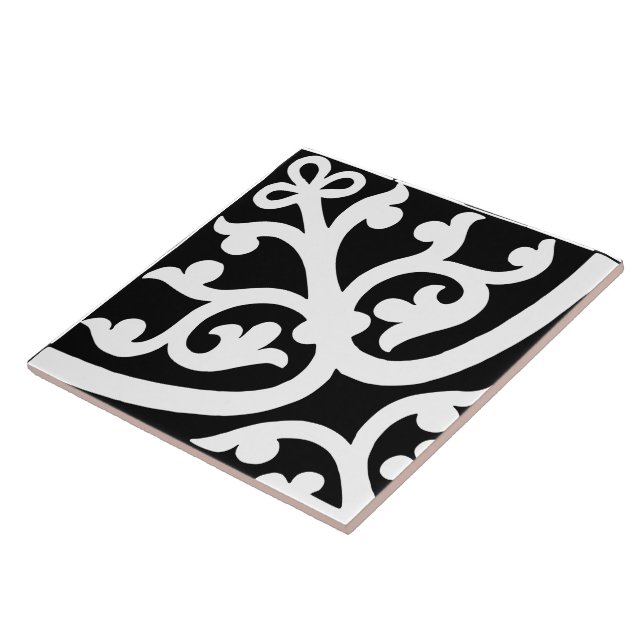 Diamond Orientated Stylish Abstract Black & White Tile (Side)