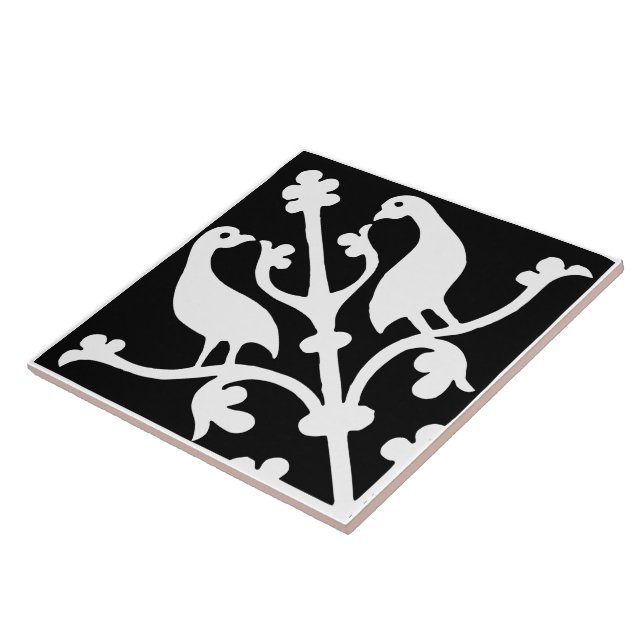 Diamond Orientation Birds Black and White Tile (Side)