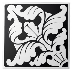 Diamond Orientation: Black and White Flourish Tile