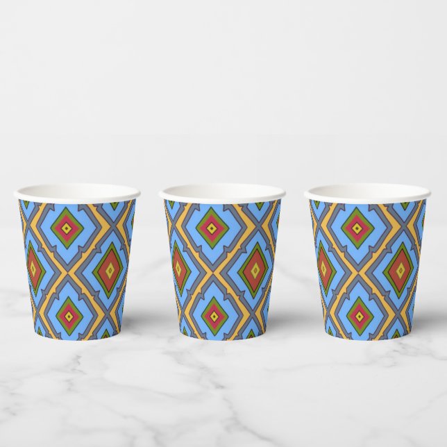 Diamond Pattern Blue Red Yellow Green  Paper Cups (Multi)