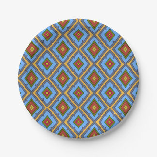 Diamond Pattern Blue Red Yellow Green  Paper Plate