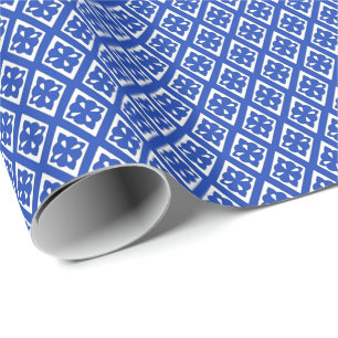 Diamond pattern - cobalt blue and white wrapping paper