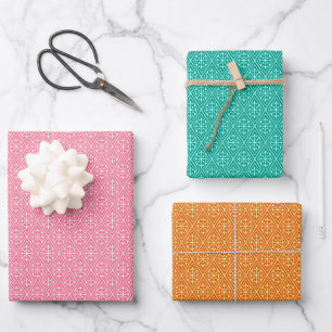 Diamond Pattern, Coral, Turquoise and Orange Wrapping Paper Sheet
