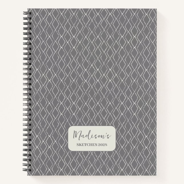 Diamond Pattern Dark Grey White Personalised Notebook (Front)