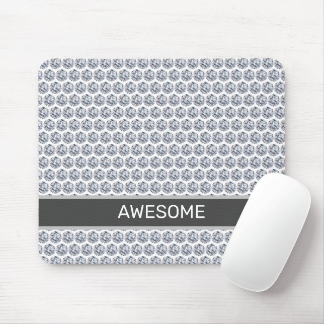 Diamond Pattern/Fractal Mosaic in Silver & White Mouse Mat (With Mouse)
