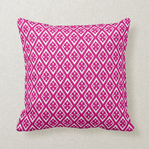 Diamond pattern - fuchsia pink and white cushion