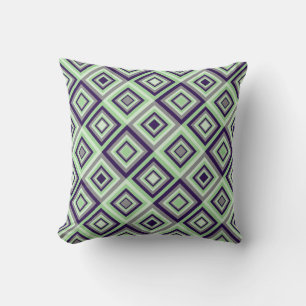 Diamond Pattern Green Purple Grey Throw Pillow