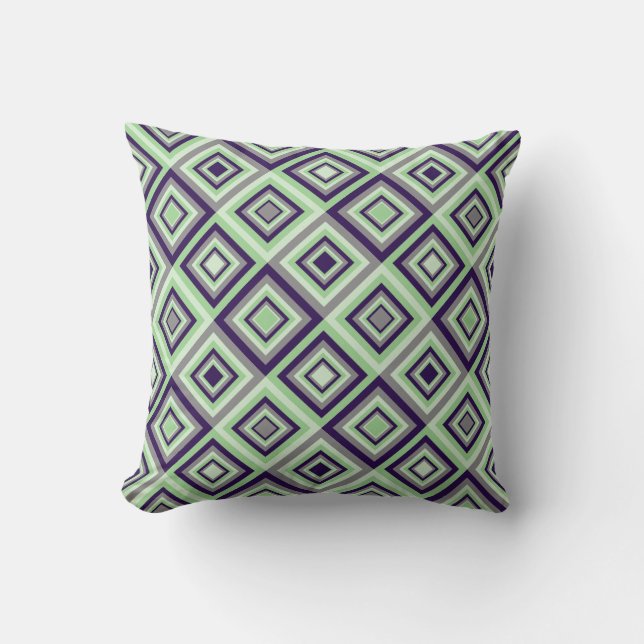 Diamond Pattern Green Purple Grey Throw Pillow (Front)